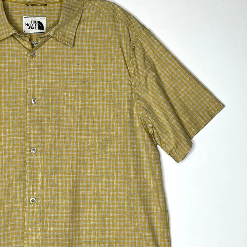 The North Face Short Sleeve Checkered Button Shirt Yellow Mens Large